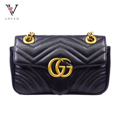 Gucci GG Marmont Matelasse Shoulder Bag in Black Leather