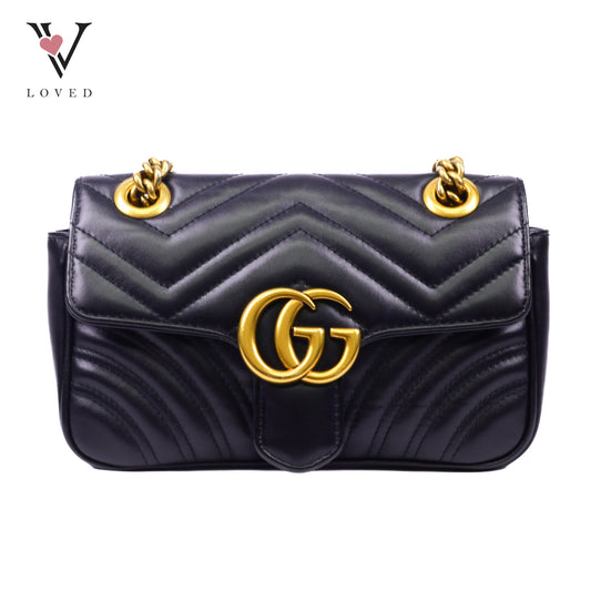 Gucci GG Marmont Matelasse Shoulder Bag in Black Leather