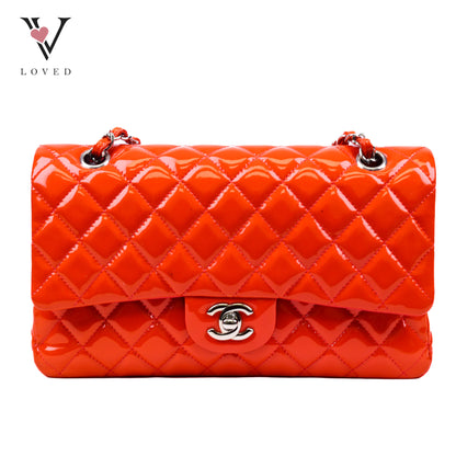 Chanel Classic Small Double Flap Bag in Orange Patent Leather