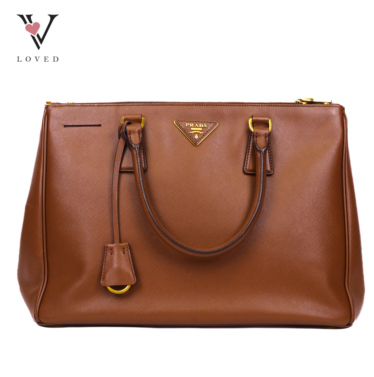 Prada Galleria Double Zip Tote In Brown Saffiano Leather