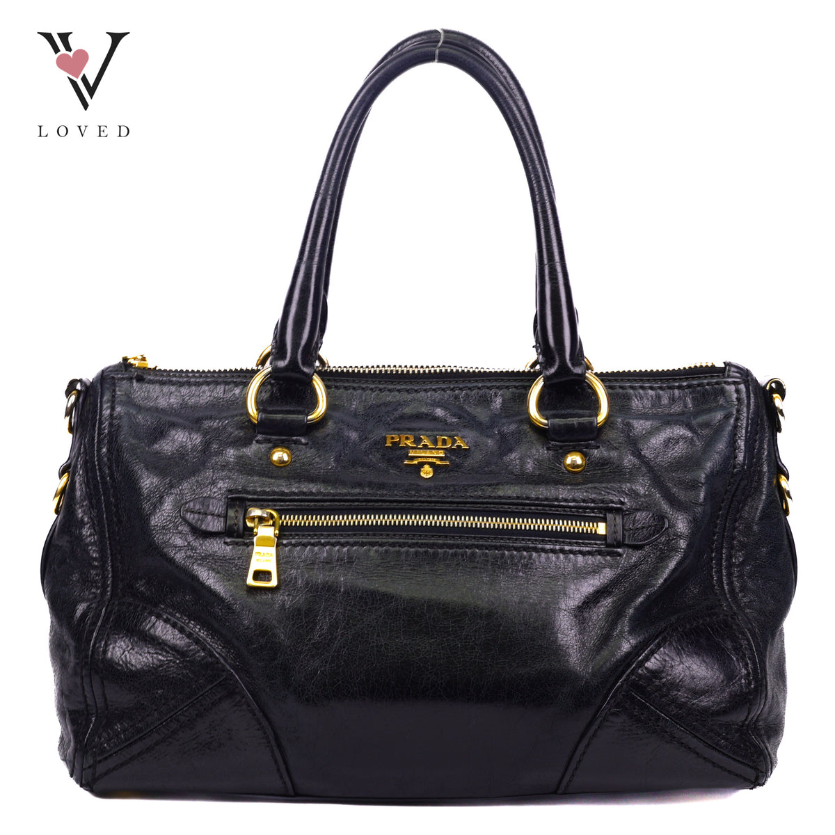 Prada East/West Bauletto Top Handle Bag In Vitello Shine Leather