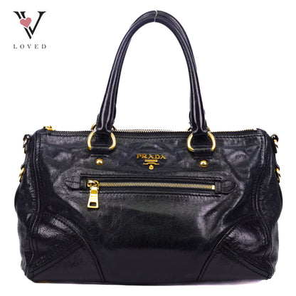 Prada East/West Bauletto Top Handle Bag In Vitello Shine Leather