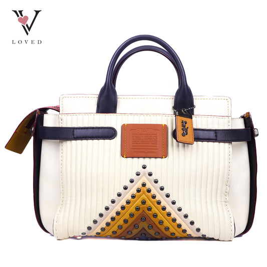 Coach Double Swagger With Coloblock Quilting And Studs