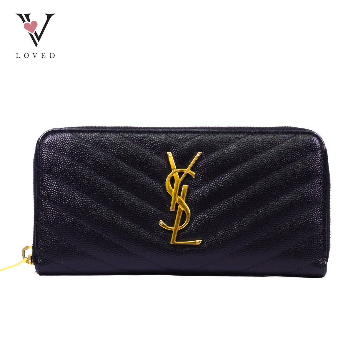 Yves Saint Laurent Cassandre Zip Around Wallet In Grain De Poudre Leather