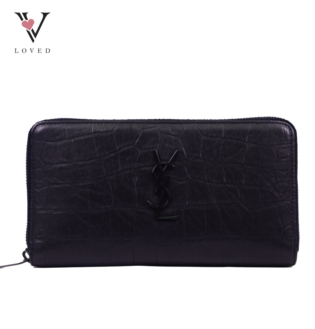 Yves Saint Laurent Crocodile Embossed Zip Around Long Wallet