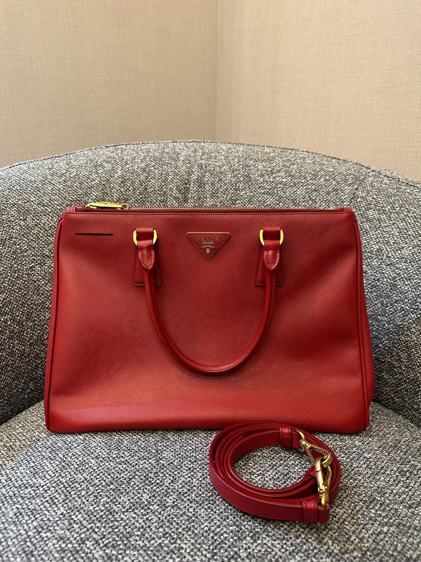 Prada Galleria Double Zip in Red Saffiano Leather