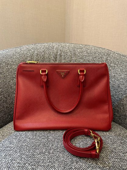 Prada Galleria Double Zip in Red Saffiano Leather