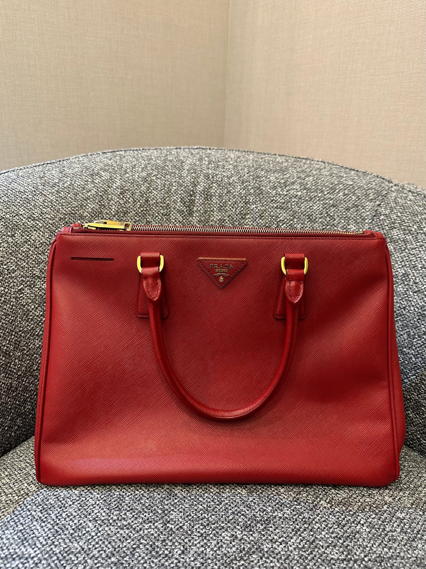 Prada Galleria Double Zip in Red Saffiano Leather