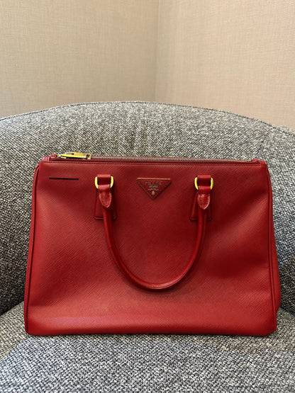 Prada Galleria Double Zip in Red Saffiano Leather
