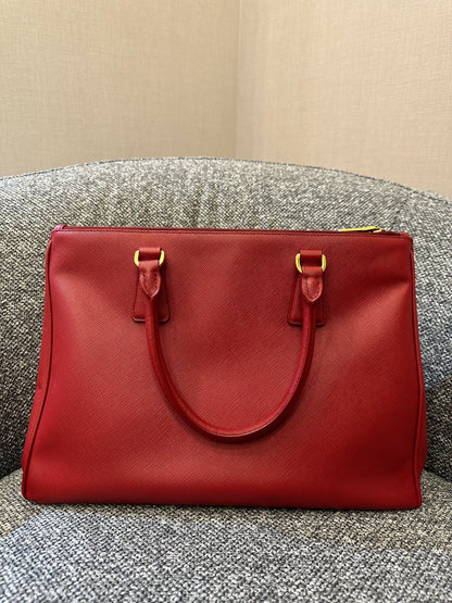 Prada Galleria Double Zip in Red Saffiano Leather