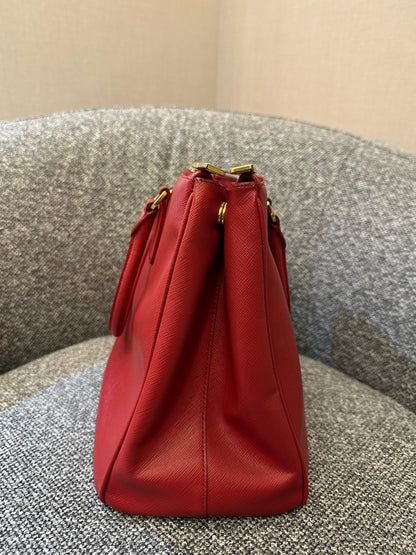 Prada Galleria Double Zip in Red Saffiano Leather