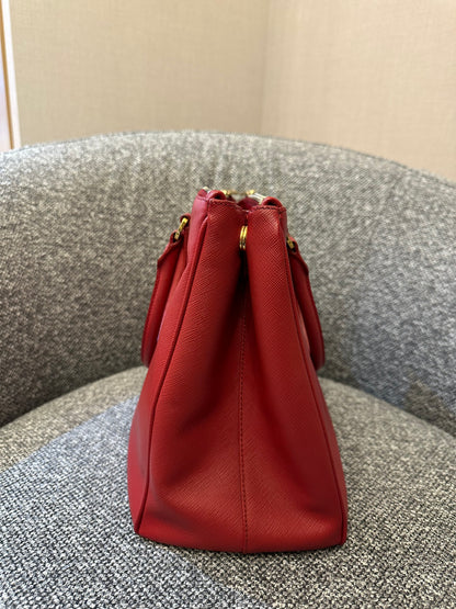 Prada Galleria Double Zip in Red Saffiano Leather