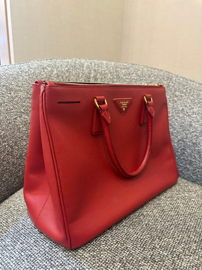 Prada Galleria Double Zip in Red Saffiano Leather