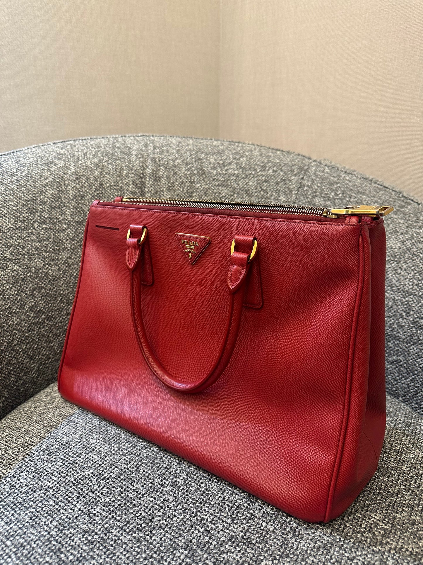 Prada Galleria Double Zip in Red Saffiano Leather