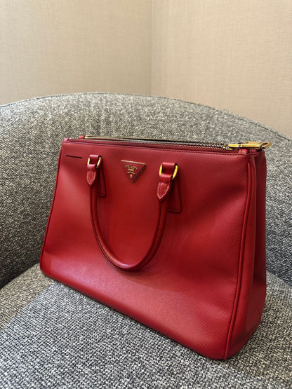 Prada Galleria Double Zip in Red Saffiano Leather