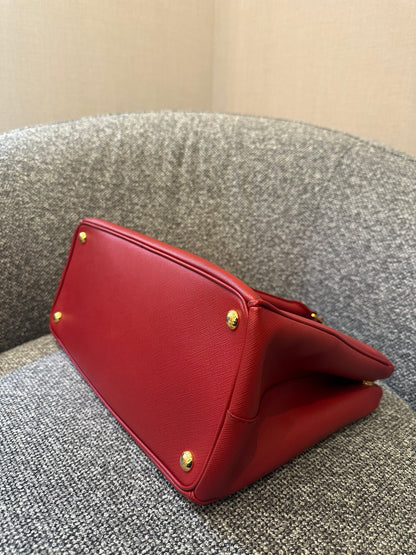 Prada Galleria Double Zip in Red Saffiano Leather