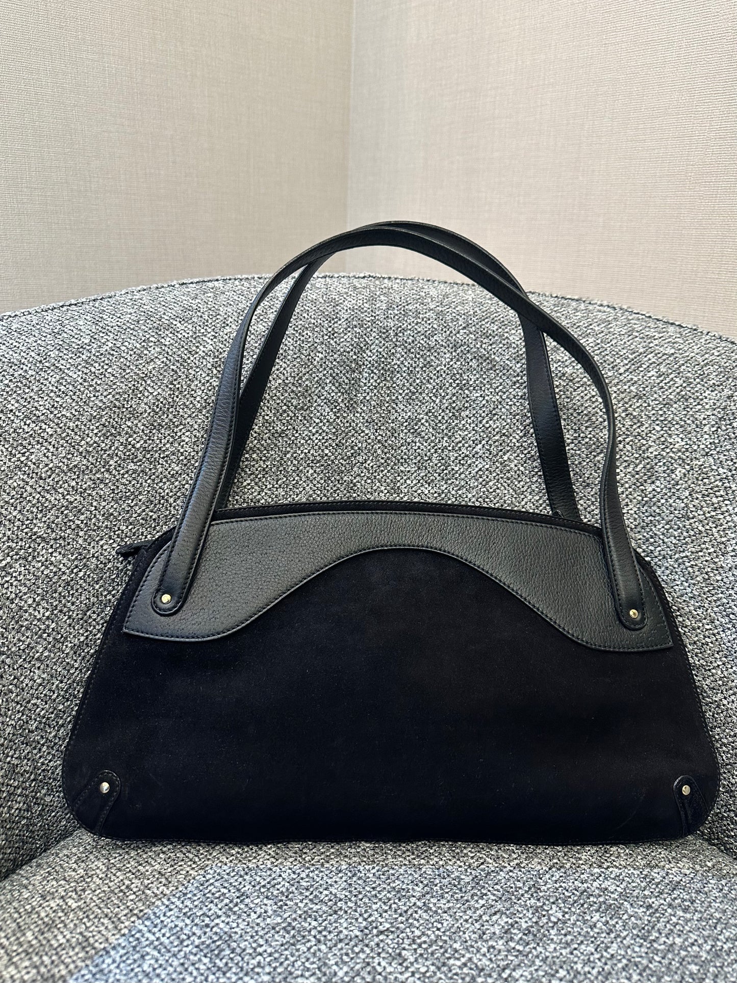 Salvatore Ferragamo Gancini Shoulder Bag in Black Leather and Suede