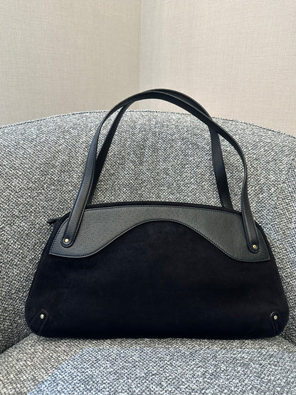 Salvatore Ferragamo Gancini Shoulder Bag in Black Leather and Suede