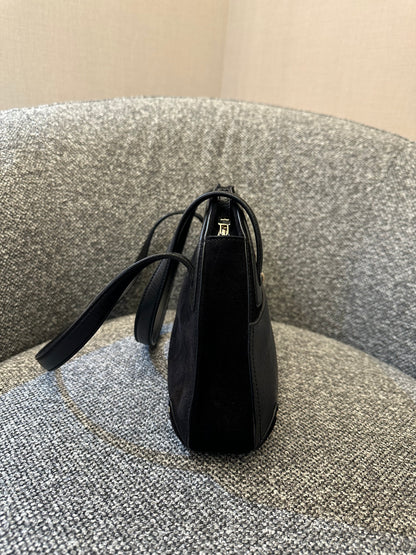 Salvatore Ferragamo Gancini Shoulder Bag in Black Leather and Suede