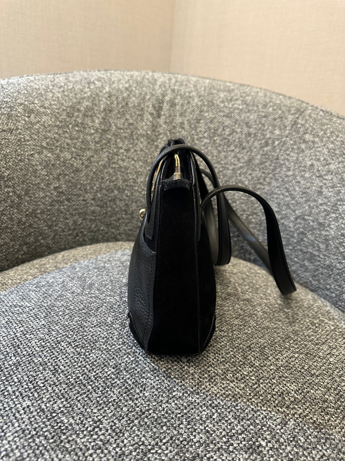 Salvatore Ferragamo Gancini Shoulder Bag in Black Leather and Suede