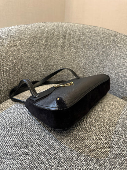 Salvatore Ferragamo Gancini Shoulder Bag in Black Leather and Suede