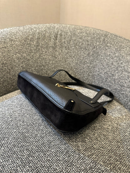 Salvatore Ferragamo Gancini Shoulder Bag in Black Leather and Suede