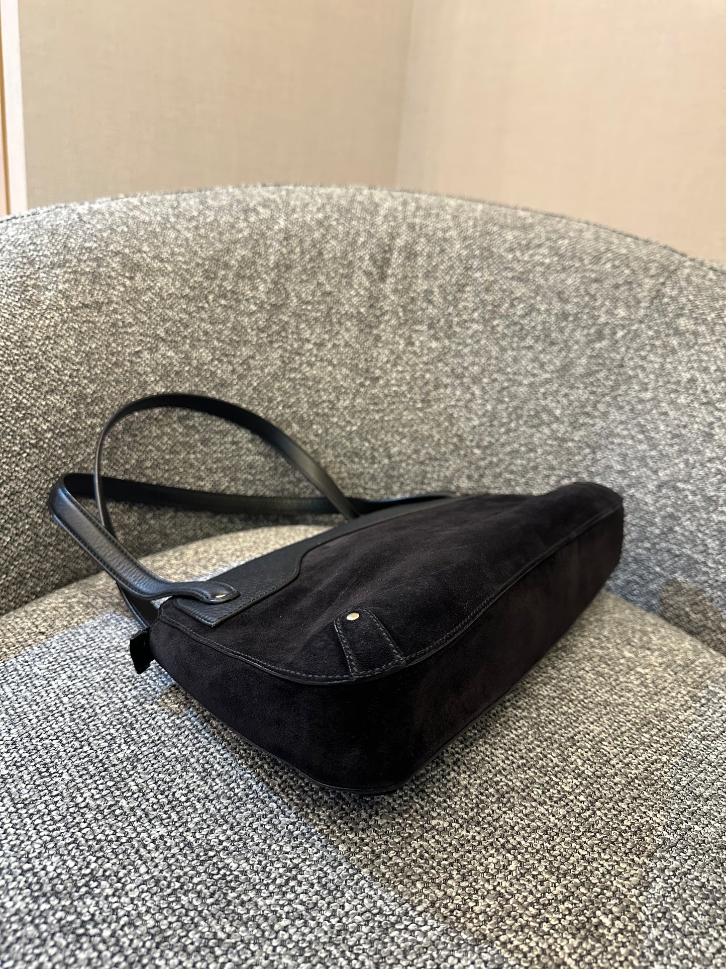 Salvatore Ferragamo Gancini Shoulder Bag in Black Leather and Suede