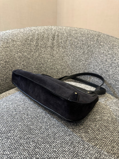 Salvatore Ferragamo Gancini Shoulder Bag in Black Leather and Suede