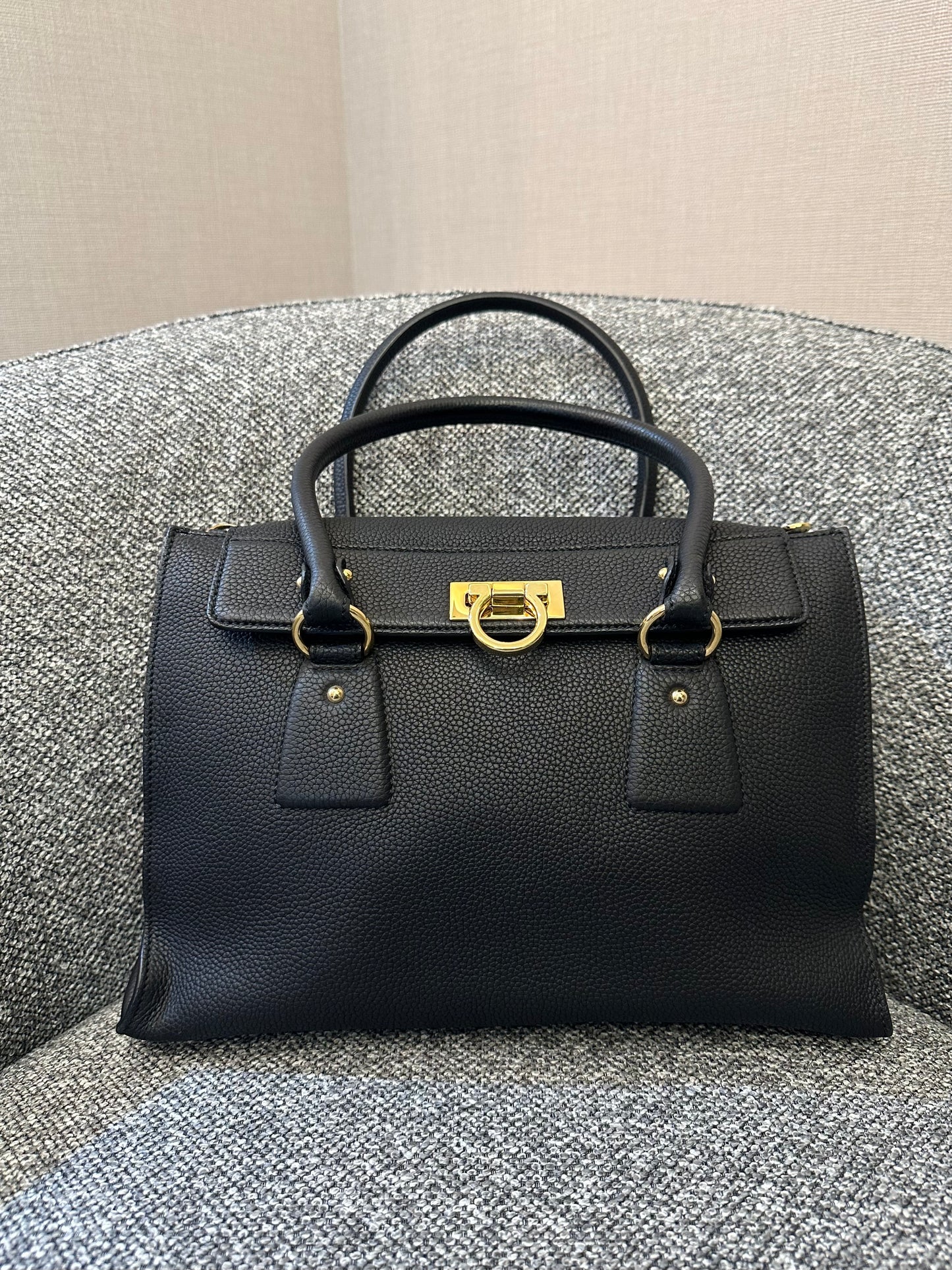 Salvatore Ferragamo Lotty Satchel in Black Leather
