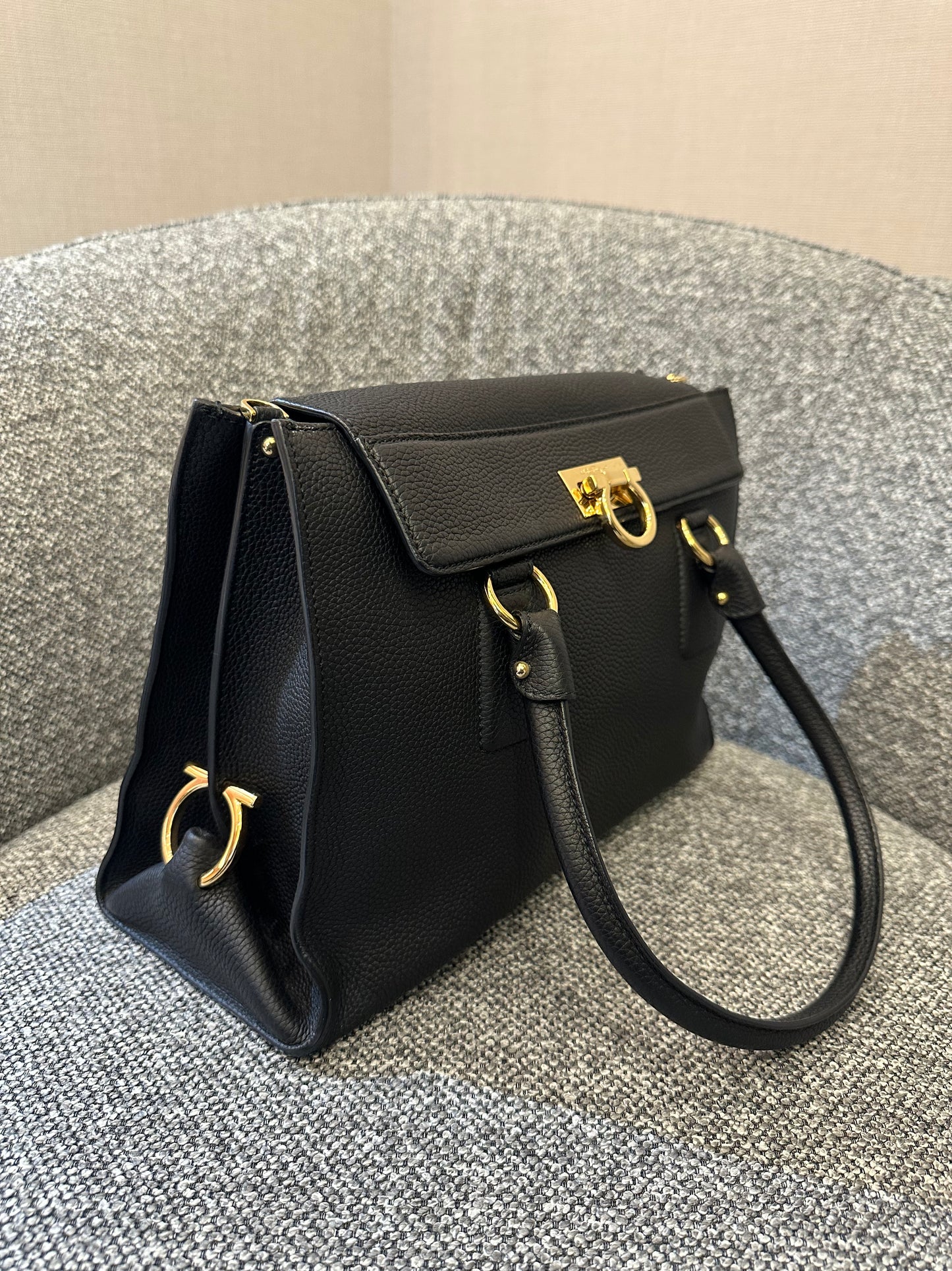 Salvatore Ferragamo Lotty Satchel in Black Leather