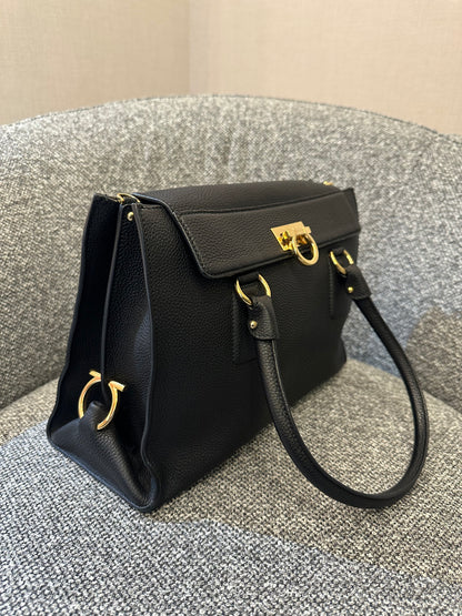 Salvatore Ferragamo Lotty Satchel in Black Leather