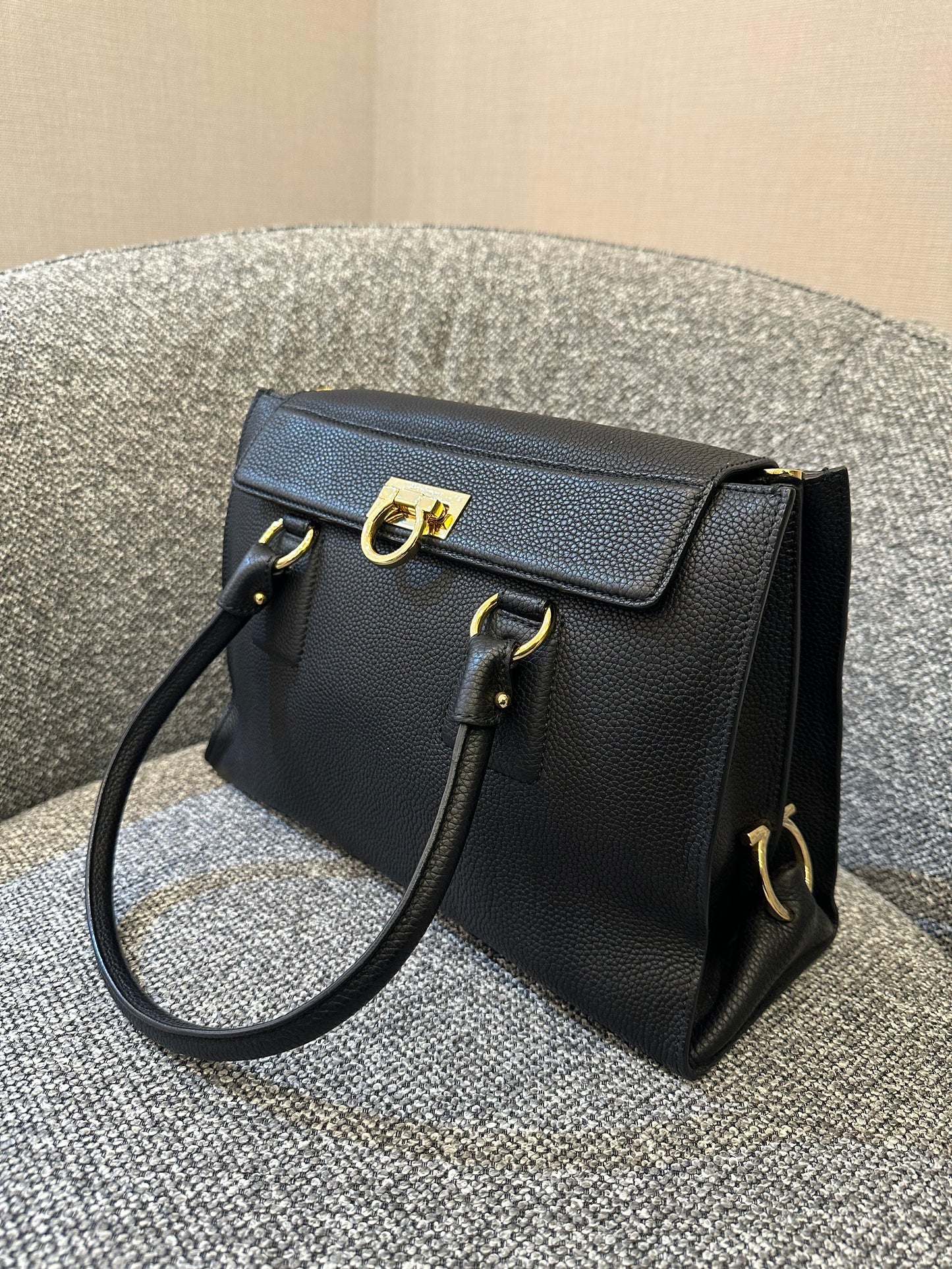 Salvatore Ferragamo Lotty Satchel in Black Leather