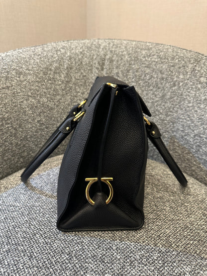 Salvatore Ferragamo Lotty Satchel in Black Leather