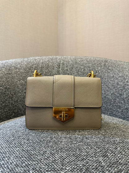 Prada Saffiano Leather Chain Shoulder Bag in Beige