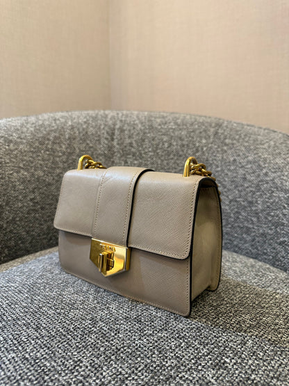 Prada Saffiano Leather Chain Shoulder Bag in Beige