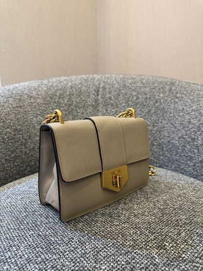Prada Saffiano Leather Chain Shoulder Bag in Beige
