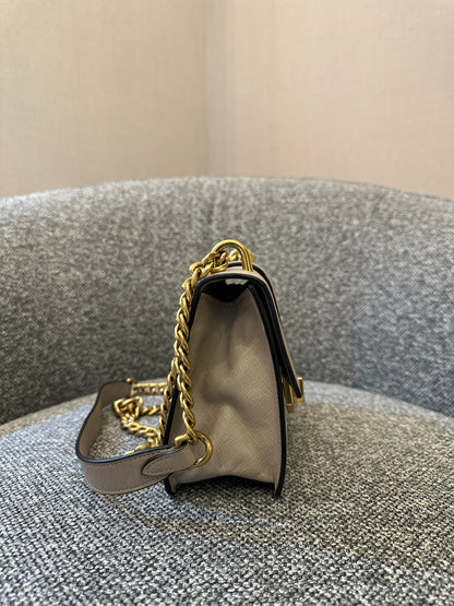 Prada Saffiano Leather Chain Shoulder Bag in Beige
