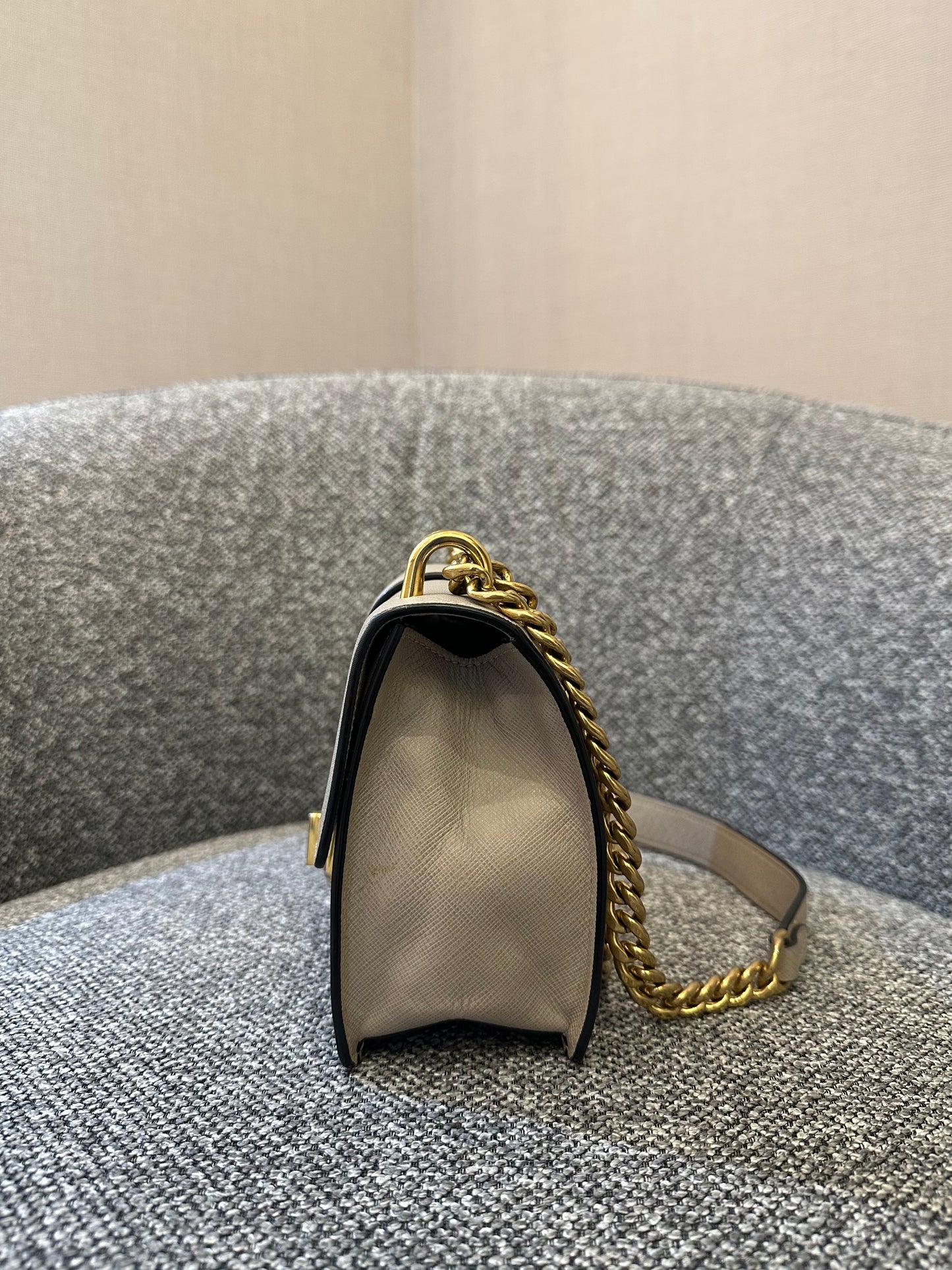 Prada Saffiano Leather Chain Shoulder Bag in Beige