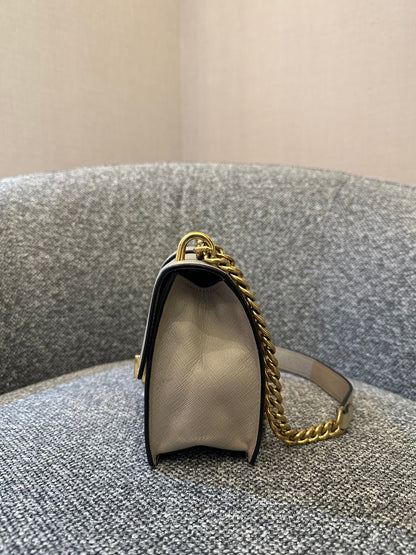 Prada Saffiano Leather Chain Shoulder Bag in Beige