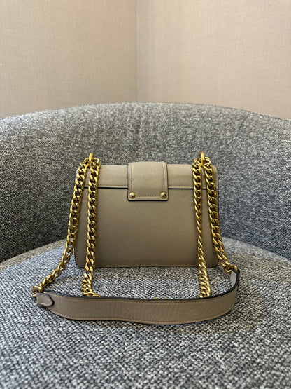 Prada Saffiano Leather Chain Shoulder Bag in Beige