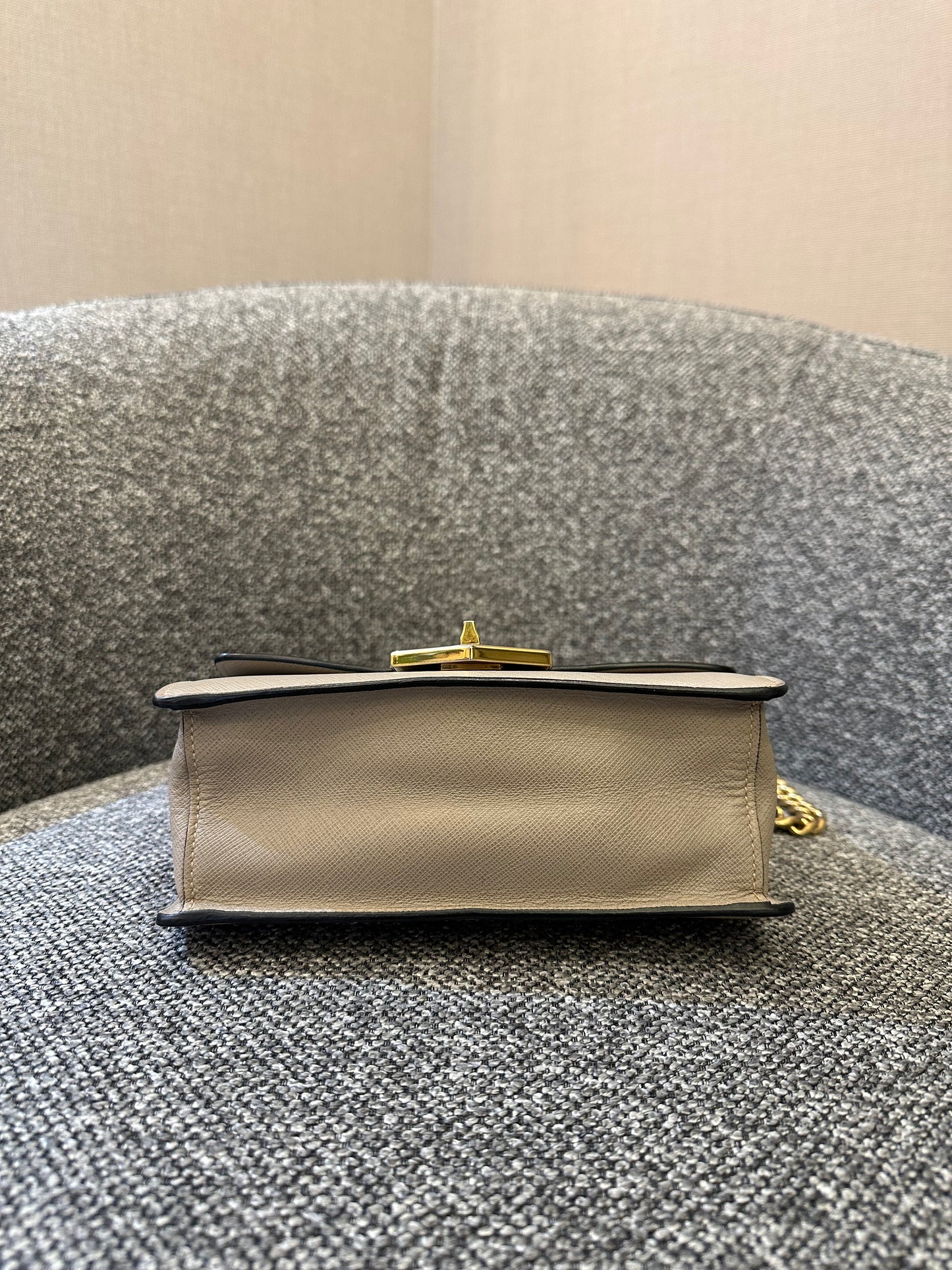 Prada Saffiano Leather Chain Shoulder Bag in Beige