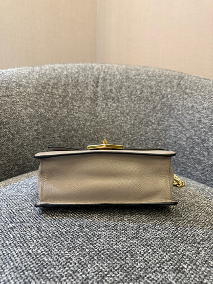 Prada Saffiano Leather Chain Shoulder Bag in Beige