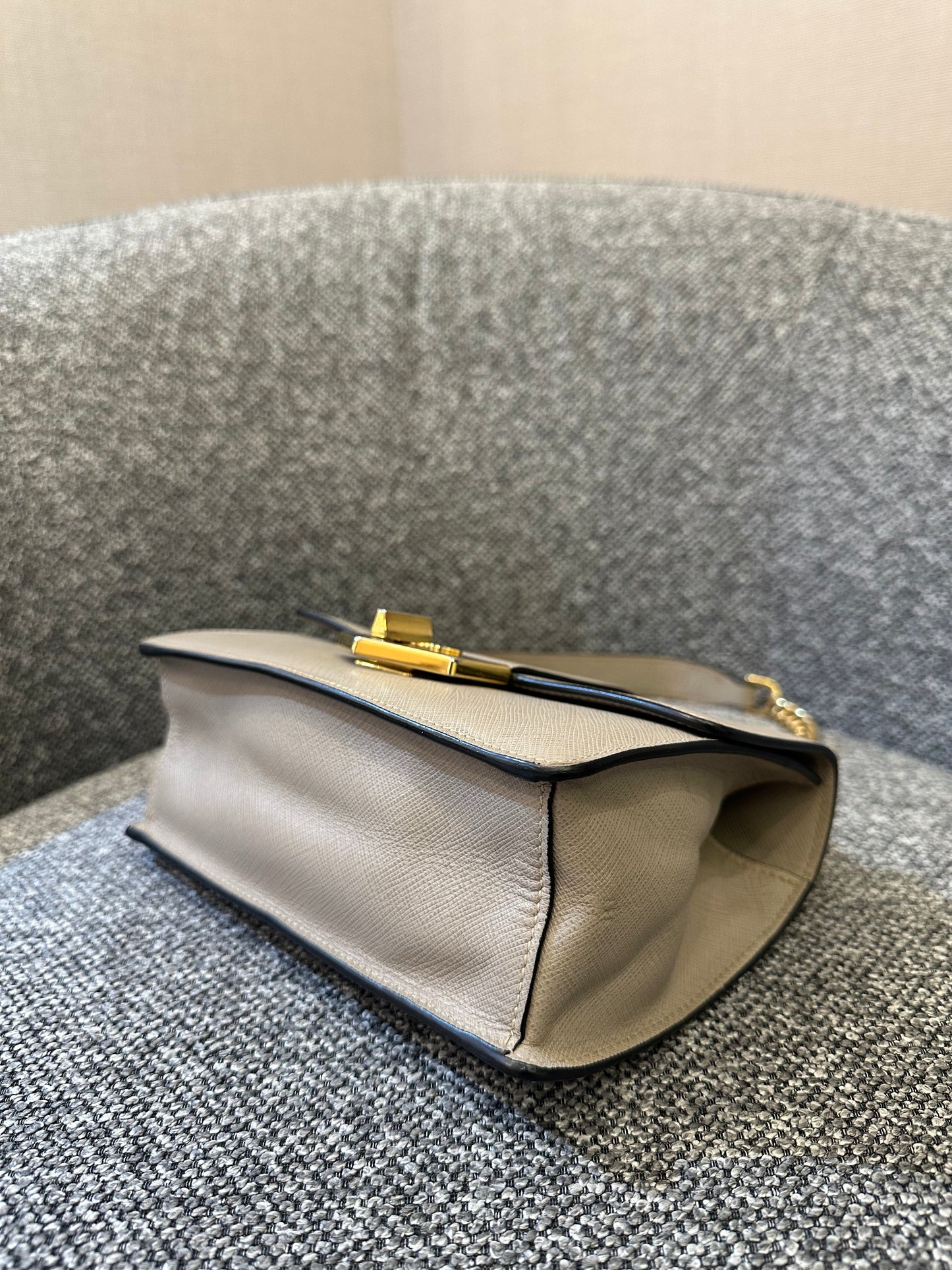 Prada Saffiano Leather Chain Shoulder Bag in Beige