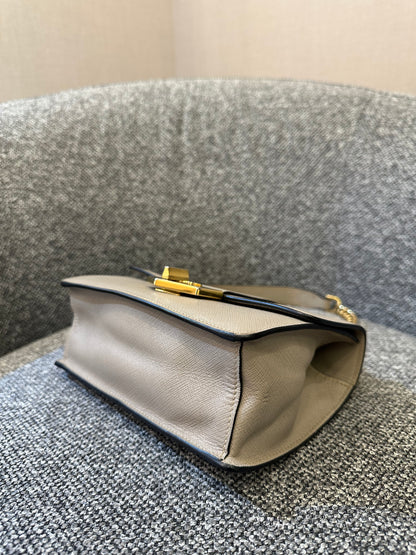 Prada Saffiano Leather Chain Shoulder Bag in Beige