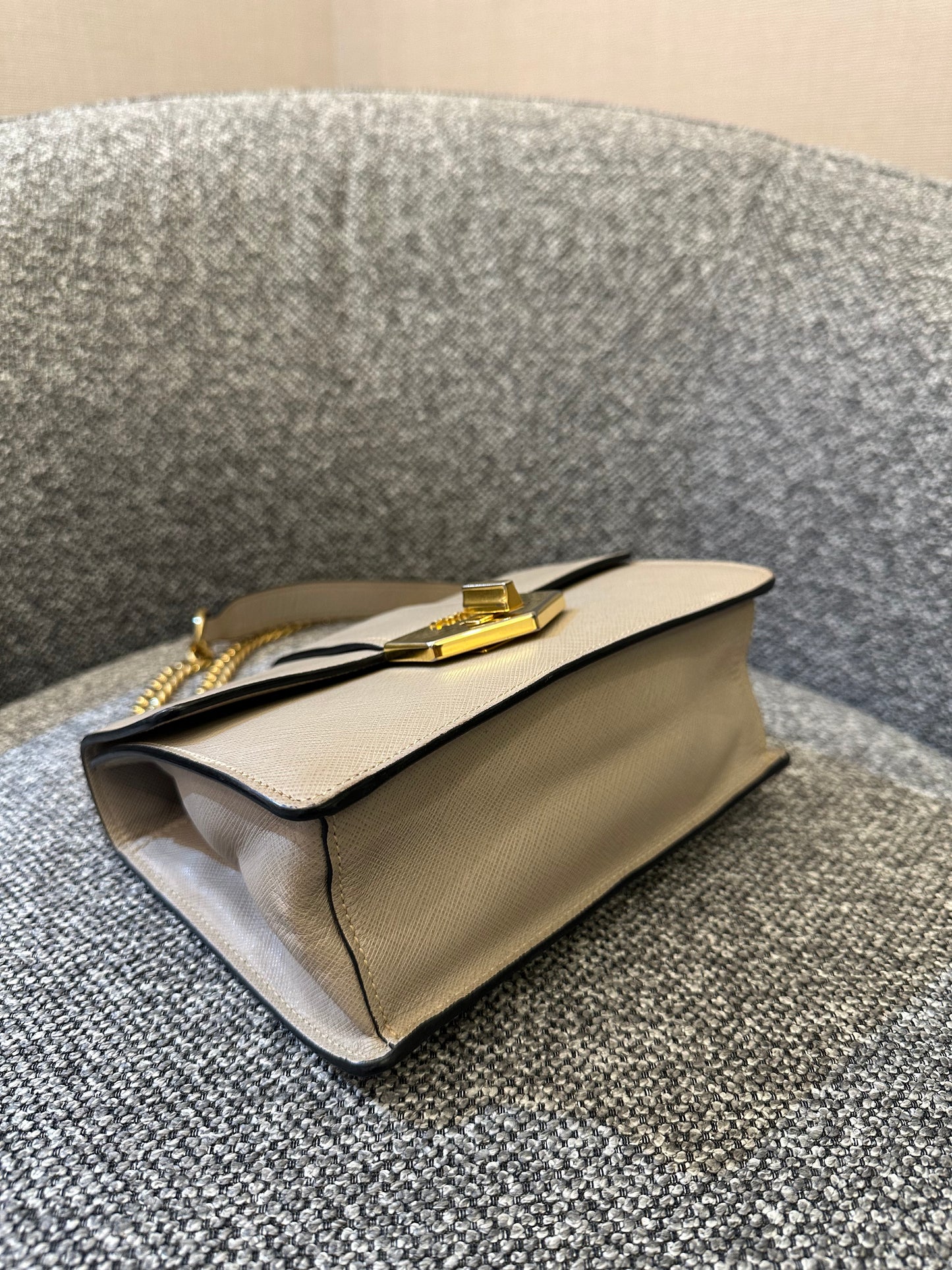 Prada Saffiano Leather Chain Shoulder Bag in Beige