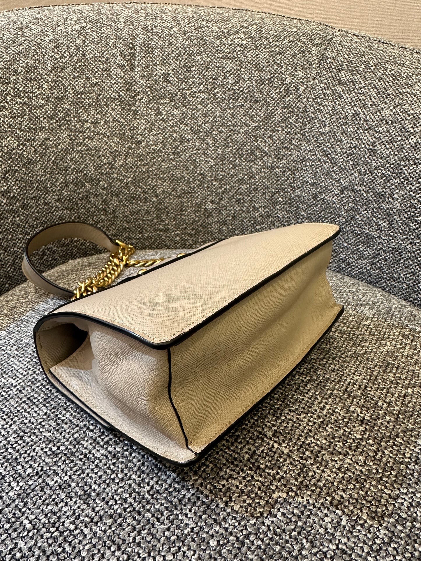 Prada Saffiano Leather Chain Shoulder Bag in Beige