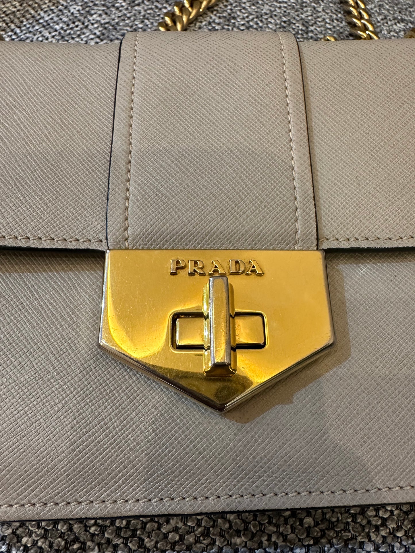 Prada Saffiano Leather Chain Shoulder Bag in Beige