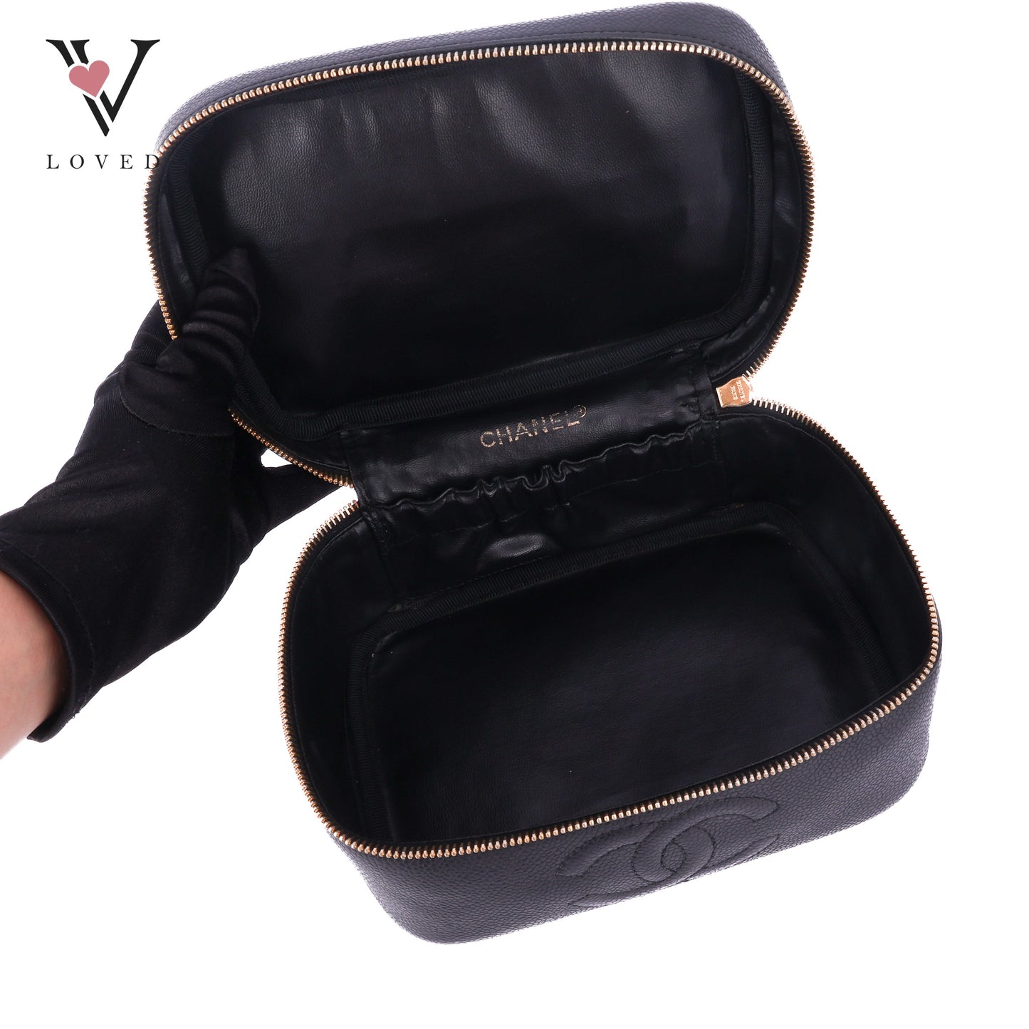 Black Caviar Skin Coco Mark Vanity Handbag