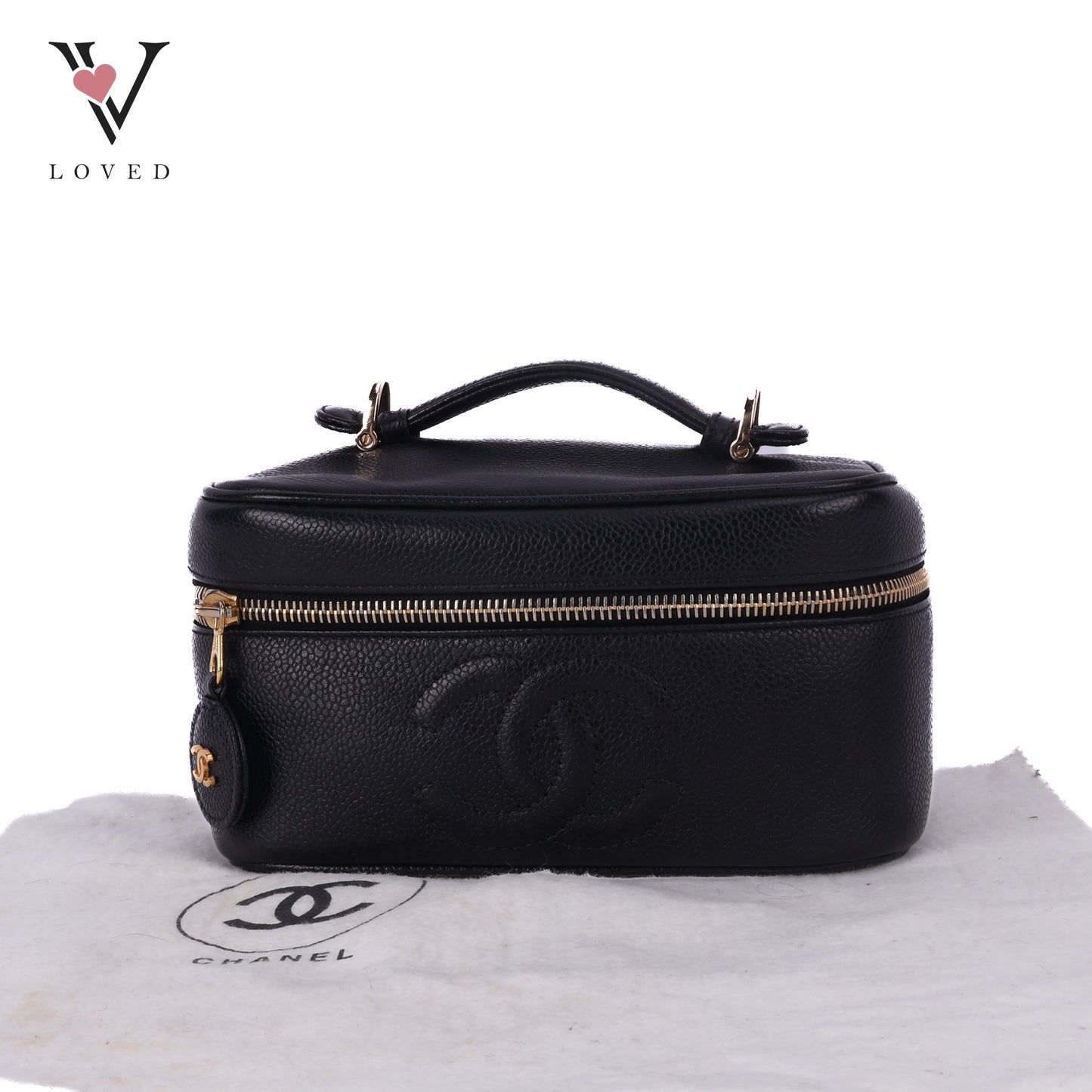 Black Caviar Skin Coco Mark Vanity Handbag