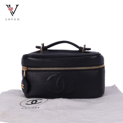 Black Caviar Skin Coco Mark Vanity Handbag
